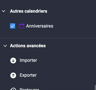 Une capture d'écran d'infomaniak qui montre comment importer un agenda