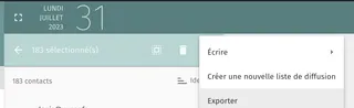 Une capture d'écran de Sogo qui montre comment sélectionner puis exporter tous les contacts