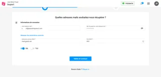 Capture d'écran de la configuration de l'import de messagerie