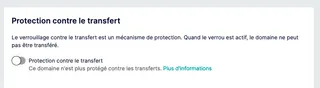 Une capture d'écran de Gandi où l'on peut déverouiller son domaine pour le transférer