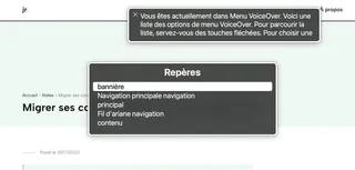 Exemple des zones de pages avec le rotor de VoiceOver