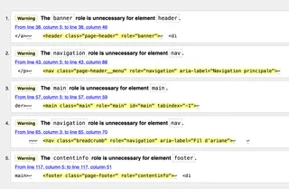 Erreurs émises par le validateur du W3C, de type The main role is unnecessary for element main