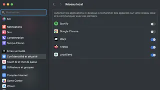 autoriser l'accès au réseau local sur MacOS